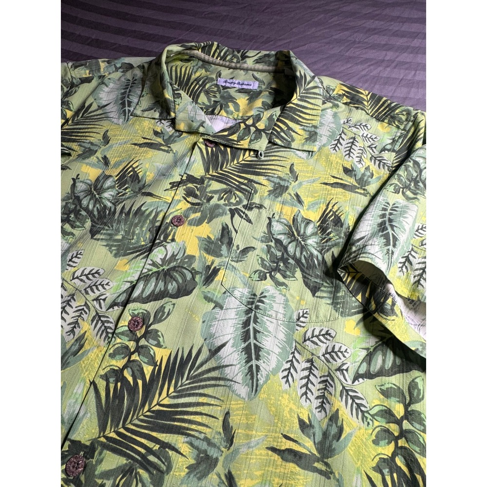Tommy Bahama Mens XL Silk Blend Tropical Leaf Print Short Sleeve Button Up Shirt
